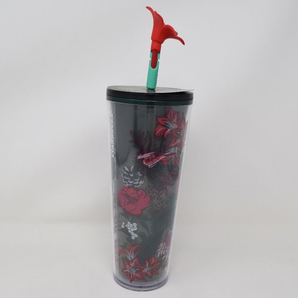 Starbucks Holiday 2022 Poinsettia Venti Tumbler Flower Straw Topper Rosette New - Picture 6 of 15